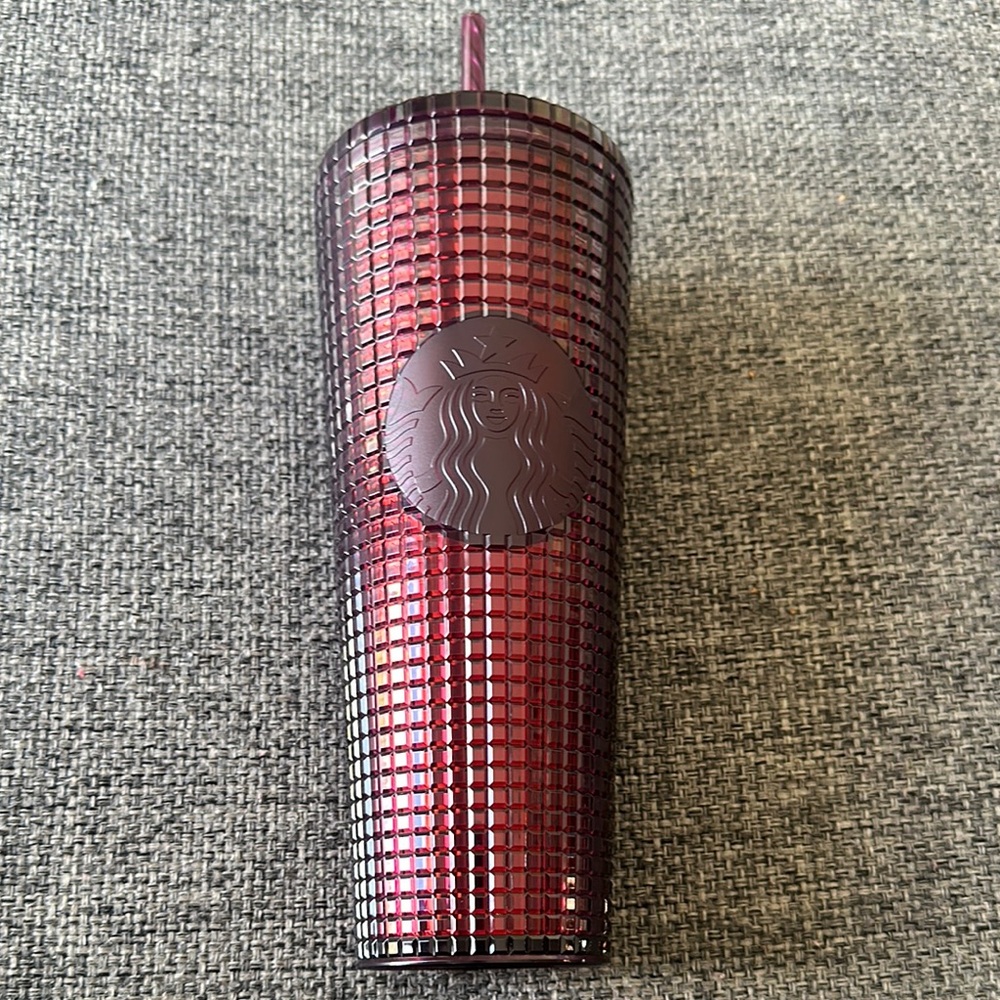 NWT Starbucks Burgundy Grid Tumbler with Straw
